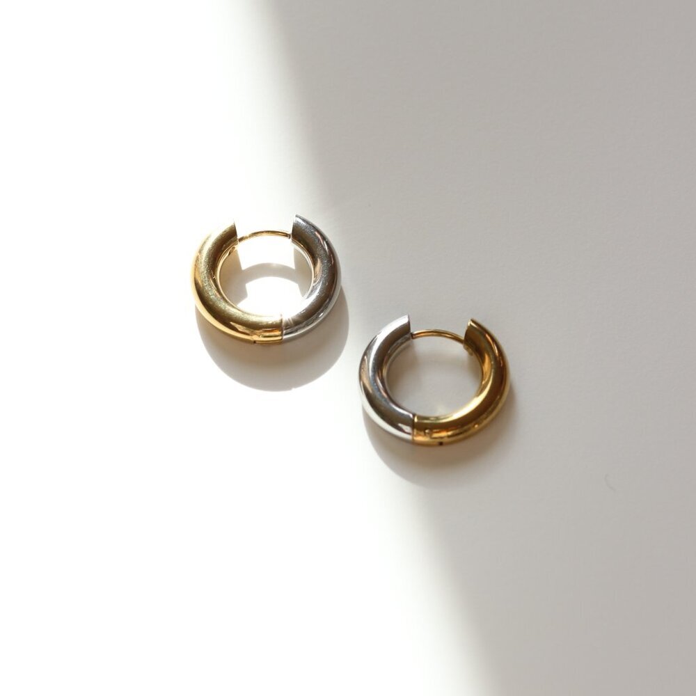 14K Gold Filled Two Tone Hoop Earrings - Picture 2 of 4